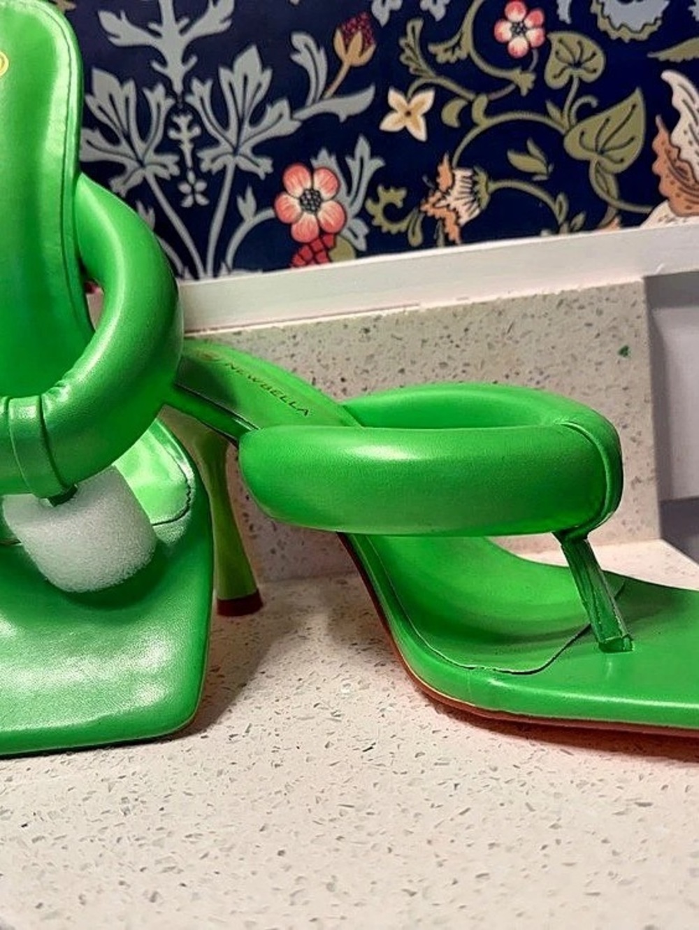 Newbella Green Square Toe Bubble Heels New